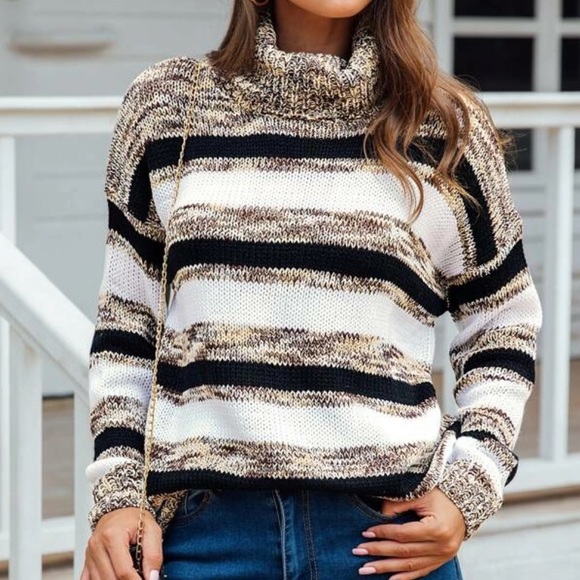 Sweaters - LAST 2❗️🆕 High Neck Space Dye Striped Sweater